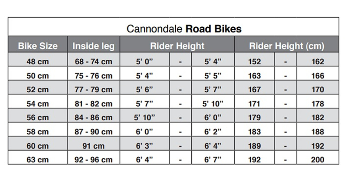 cannondale mtb frame size guide